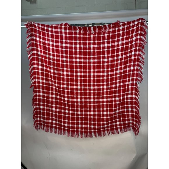 Red Plaid Scarf Shawl With Fringe 43" x 43" Polyester Blend - Picture 6 of 16